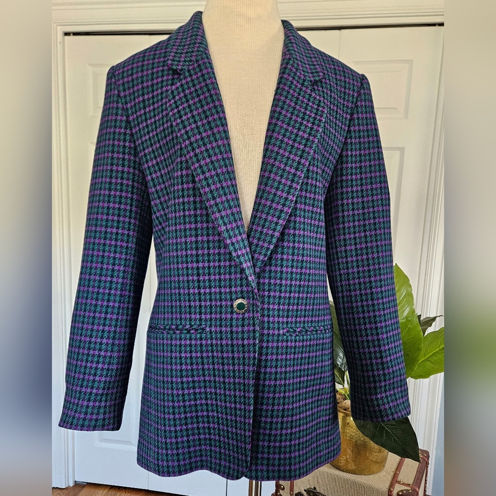 VTG Pendleton 100% Virgin Wool  Houndsooth Pattern Single Button Blazer Size 10